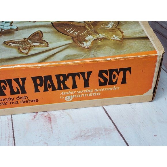 Rare Amber 5 Piece Vintage Brown Glass Butterfly Home Décor Candy Nut Dish Set - Picture 7 of 9